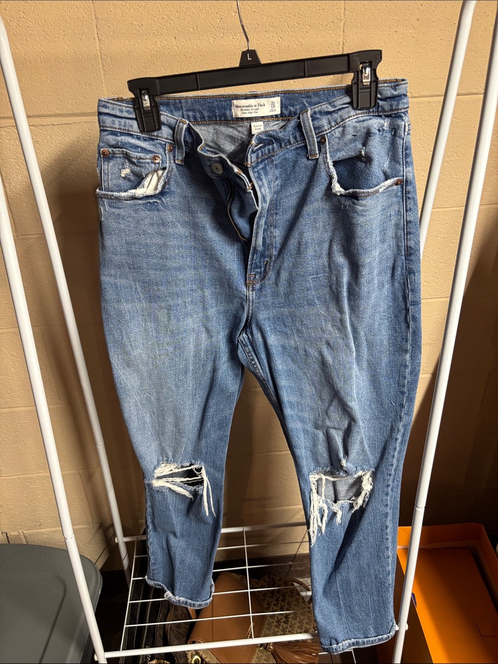 Abercrombie & Fitch Light Blue Distressed Straight-Leg Jeans